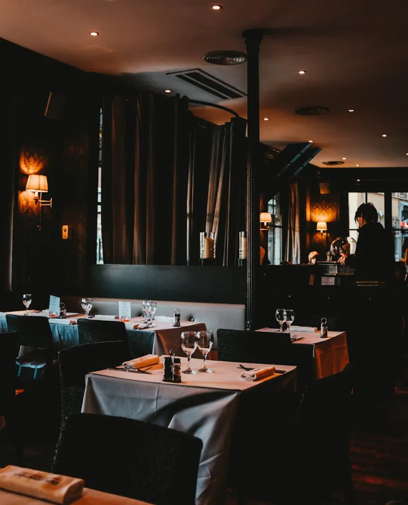 A restaurant dining room in service