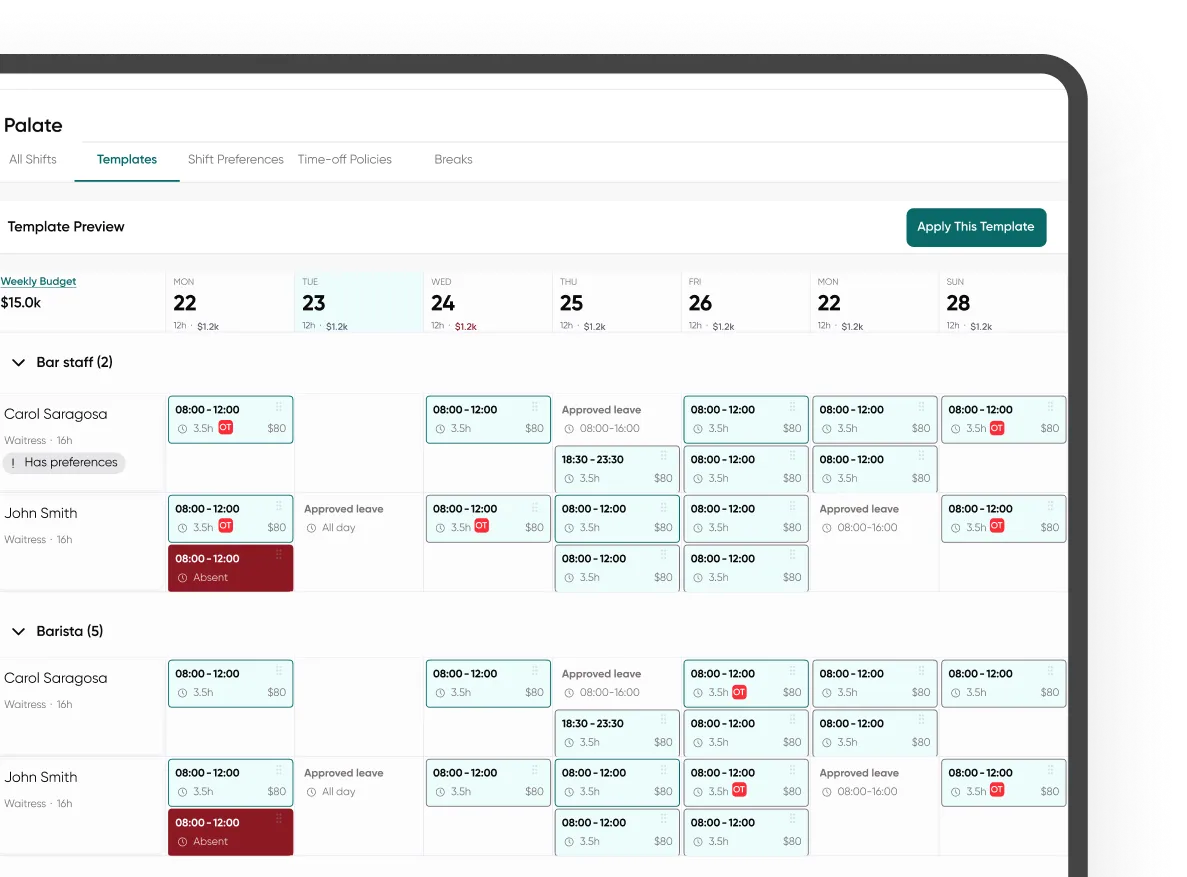 Create staff schedules faster and stay on top of labor spending.